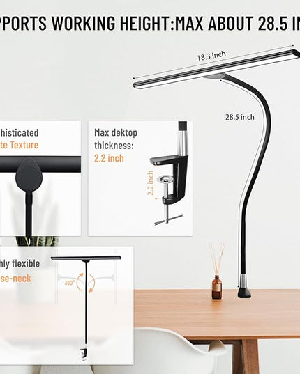 LED Desk Lamp with Clamp, Eye-Caring Architect Desk Lamps for Home Office, 24W Ultra Bright LED 30 Lighting Modes Adjustable, Studio Work Lamp for Task, with Remote Control Table Light - LeafyLoom