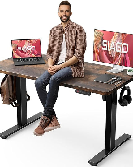 Electric Standing Desk Adjustable - 48 x 24 Inch Sit Stand up Desk with Cable Management - 3 Memory Preset Adjustable Height Desk Computer Home Office Desk - LeafyLoom