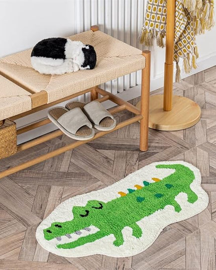 Green Crocodile Shaped Rug Cute Faux Animal Print Bathroom Rug Bath Mat Bath Carpet Shower Rug for Home Decor Bathroom Tub Floor Water Absorption Non-Slip Small Carpet Door Mat Playmat 15.7x29.5in - LeafyLoom