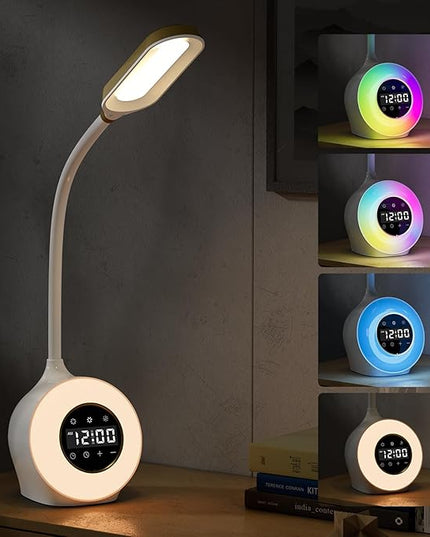 Desk Lamp with Alarm Clock, Sunrise Alarm Clock for Bedrooms,Digital Clock with Colourful Light, Cool Stuff Alarm Clocks for Kids - LeafyLoom