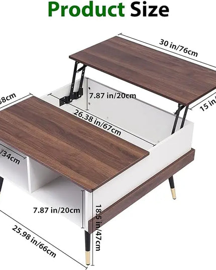 TOPSKY Lift Top Coffee Table, Square Coffee Table with Storage Shelves (Light Walnut) - LeafyLoom