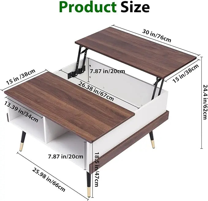 TOPSKY Lift Top Coffee Table, Square Coffee Table with Storage Shelves (Light Walnut) - LeafyLoom