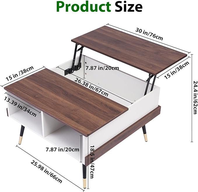 TOPSKY Lift Top Coffee Table, Square Coffee Table with Storage Shelves (Rustic Brown) - LeafyLoom
