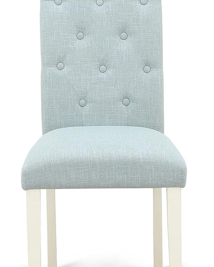 East West Furniture Oxford 3 Piece Set for Small Spaces Contains a Square Dining Room Table and 2 Baby Blue Fabric Upholstered Chairs, 36x36 Inch, Linen White - LeafyLoom