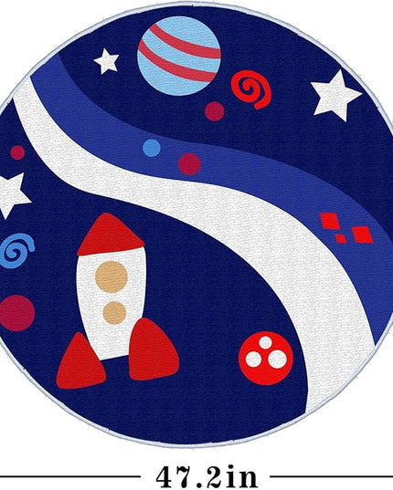 Eanpet Round Rug for Kids Room 4ft Nonslip Circle Area Rug for Boys and Girls Soft Toddlers Play Mat Circular Nursery Rug Indoor Floor Mats Carpet for Children Classroom Playroom Bedroom,Universe - LeafyLoom