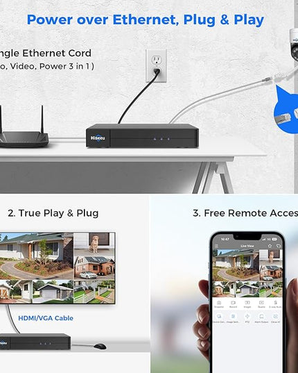 [300°Pan 90°Tilt+Human Tracking] Hiseeu 4K PoE PTZ Camera System,NVR Security Camera System w/6Pcs 5MP Wired Security Camera Outdoor&Indoor,2-Way Audio,Waterproof,7/24 Record for Home Surveillance Hiseeu