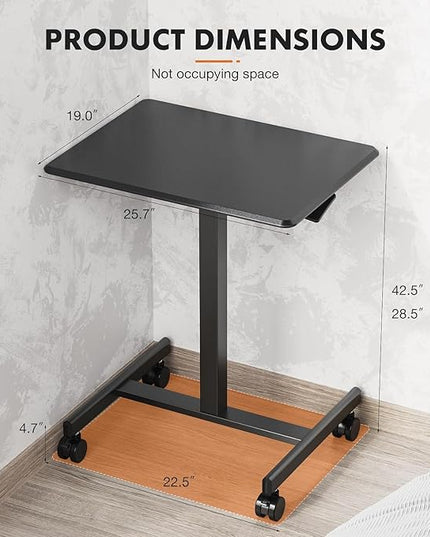 edx Mobile Small Stading Desk - Sit Stand Desk, Portable Rolling Laptop Desk with Lockable Wheels, Computer Workstations, Adjustable Height, Black - LeafyLoom