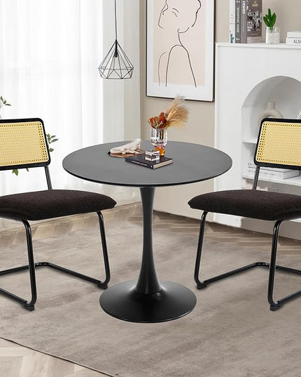 Black Round Dining Table, 31.5" Tulip Table Round Kitchen Dining Table, with 0.7" MDF Table Top and Metal Pedestal Base, Mid-Century Table Leisure for Cafe, Home, Dining Room, Kitchen - LeafyLoom