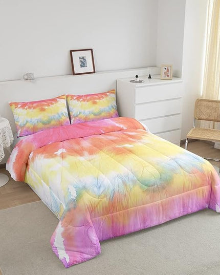 Boho Comforter Set Spiral Tye Dye Pattern 3pc Down Comforter King Size Rainbow Bedding Sets with 2 Pillowcases Soft Comfortable Machine Washable,Trippy Psychedelic Gypsy Duvet Quilt Set for Teen Girl - LeafyLoom