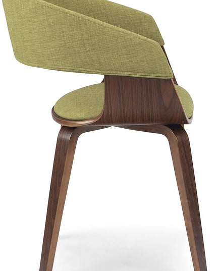 SIMPLIHOME Lowell / Draper Mid Century Modern 7 Pc Dining Set with 6 Upholstered Bentwood Dining Chairs in Acid Green Linen Look Fabric and 66 Inch Wide Table, For the Dining Room and Kitchen - LeafyLoom