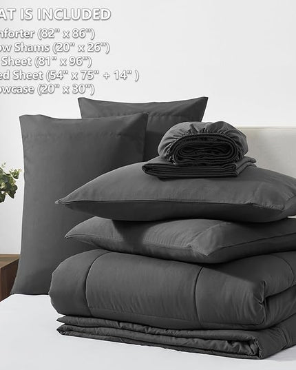 CozyLux Full Size Comforter Sets - 7 Pieces Bed in a Bag Set Dark Grey Full, Gray Complete Bedding Sets Bed Set for All Season with Comforter, Flat Sheets, Fitted Sheet, Pillowcases & Shams - LeafyLoom
