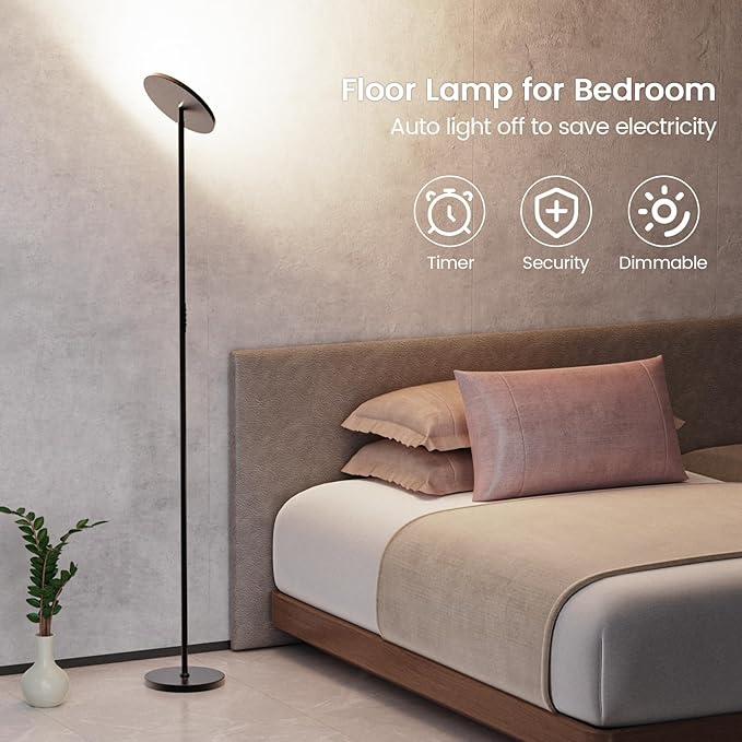 Dimunt Floor Lamp, 30W/2400LM LED Modern Torchiere Sky Lamp, 3000K-5000K Super Bright Dimmable Standing Tall Lamp with 3 Color Temperatures, Remote Button Control, 1 Hour Timer for Living Room Office - LeafyLoom