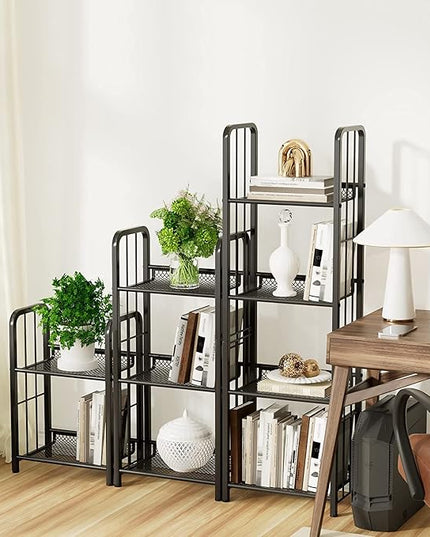 Bookshelf Storage Shelf Bookcase Freestanding Storage Stand for Living Room, Bedroom, Kitchen, Rust Resistance, Easy Assemblyl Free Combination Multi-Functional Organizer (3 Tiers, Black) - LeafyLoom
