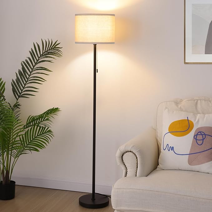 FOLKSMATE Floor Lamp for Living Room, LED Modern Simple Standing Lamps, Tall Lamp for Bedroom, Kid, Office, Reading Room Black Pole Light without Bulb - LeafyLoom