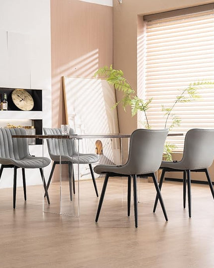 YOUNUOKE Grey Dining Chairs Set of 2 Upholstered Mid Century Modern Kitchen Chairs Armless Faux Leather Accent Guest Chair with Back Metal Legs for Guest Reception Waiting Living Room - LeafyLoom