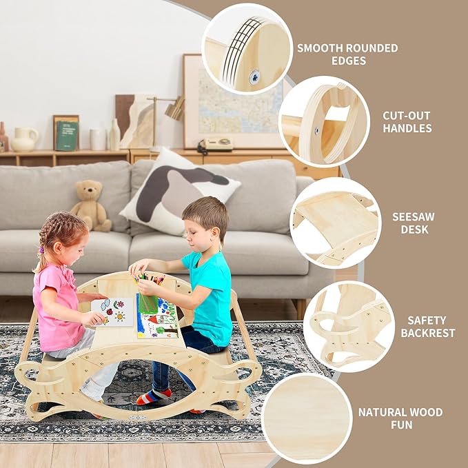Wooden 2 in-1 Kids Table and Chair Set, Kids Activity Table for Drawing Read Playing, Toddler Learning Play Table Toys for Home, Nursery, Playroom, Gift for Boy & Girl (Natural) - LeafyLoom