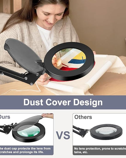 Magnifying Glass with Light with Base Controler, 5 Color Modes Stepless Dimmable LED Lighted Desk Lamp,Magnifying Glass with Light and Stand, Hands-Free Desk Magnifier Light for Craft Hobby Painting - LeafyLoom