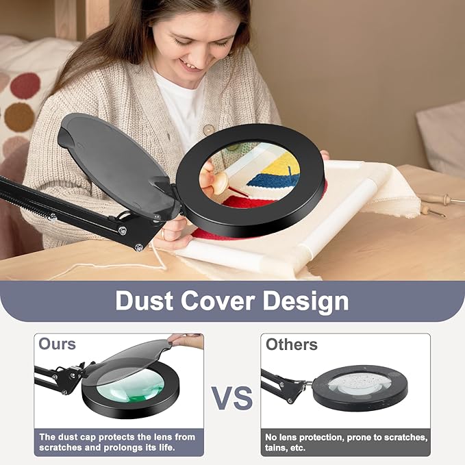 Magnifying Glass with Light with Base Controler, 5 Color Modes Stepless Dimmable LED Lighted Desk Lamp,Magnifying Glass with Light and Stand, Hands-Free Desk Magnifier Light for Craft Hobby Painting - LeafyLoom