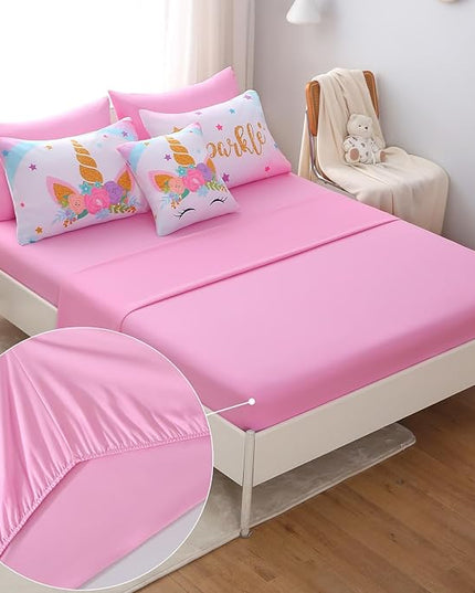 JQinHome Unicorn Full Bedding Sets for Girls Kids,8 Piece Bed in A Bag 3D Colorful Flower Girl Unicorn Comforter Set with Sheet Set(Sparkle) - LeafyLoom