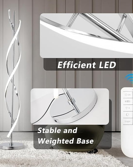 ADISUN 40W LED Modern Floor Lamp Remote Control Dimmable Spiral Floor Lamp Indoor Tall Lamp Floor Lamp for Living Rooms Family Rooms Bedrooms Offices Lighting (Silver) - LeafyLoom