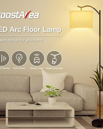 BoostArea Floor Lamp for Living Room,Arc Floor Lamp with Remote Control,Stepless Dimmable Brightness & Colors Temperature 2700k-6500k,Modern Standing Lamp for Bedroom Study Room Office,White - LeafyLoom