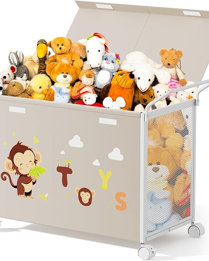 Toy Box Toy Storage - 72L Kids Toy Organizer with Wheels Toy Chest Storage Bins with Lids, Toy Boxes for Girls Boys, Stuffed Animals, Clothes, Bedroom, Living Room （beige） - LeafyLoom