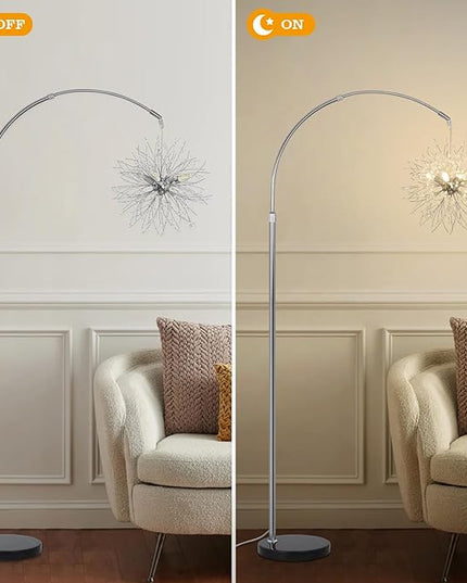Crystal Arc Floor Lamps for Living Room, Modern Floor Lamp with Marble Base, Adjustable Height Standing Lamp, Mid Century Tall Lamp for Girls Room, Over Couch Arched Reading Light for Bedroom, Office - LeafyLoom