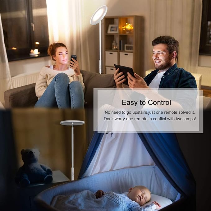 JOOFO Floor Lamp,30W/2400LM Sky LED Modern Torchiere 3 Color Temperatures Super Bright -Tall Standing Pole Light with Remote & Touch Control for Living Room,Bed Room,Office (Pearl White) - LeafyLoom