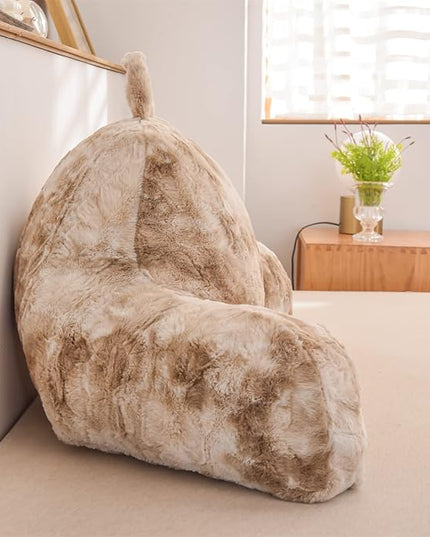 A Nice Night Faux Fur Soft Reading Pillow Bed Wedge Adult Backrest with Arms Back Support for Sitting Up in Bed/Couch for Bedrest, Tie Dyed Khaki - LeafyLoom