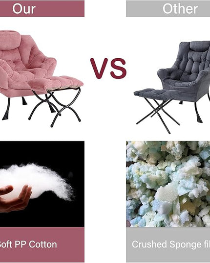 LITA Lazy Chair with Ottoman, Modern Accent Leisure Upholstered Sofa Chair, Lounge Reading Chair with Armrests and a Side Pocket for Living Room, Bedroom & Small Space, Plush Dark Pink - LeafyLoom