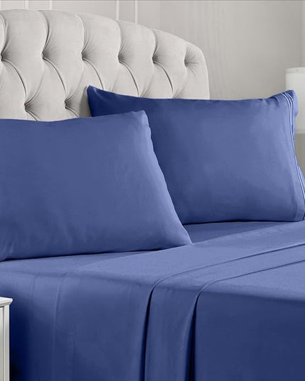 Mellanni Queen Sheets Set - 4 PC Iconic Collection Bedding Sheets & Pillowcases - Hotel Luxury, Extra Soft, Cooling Bed Sheets - Deep Pocket up to 16 inch (Queen, Blue Nova) - LeafyLoom