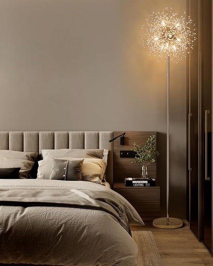 Modern Crystal Floor Lamp (9-Light, 70-Inch, Gold), Standing Lamp with Footswitch, LED Floor Lamp for Living Room, Girls Room, Bedroom, Dresser, Office (Bulbs NOT Included) - LeafyLoom