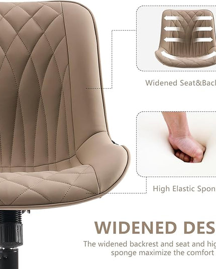 YOUNIKE Armless Office Chair Leather Desk Chair with Wheels Swivel Rolling Task Chair with Back Upholstered Computer Chair Height Adjustable Modern Ergonomic Wide Seat Khaki - LeafyLoom