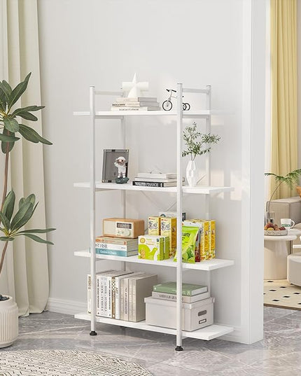 Bookshelf 4 Tiers White Wooden Storage Shelf,Modern Open Display Storage Bookcase Book Organizer,Metal Bookshelf Standing Storage Shelf Tall Shelving Units for Home Office Study - LeafyLoom