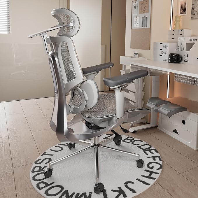 Hbada E3 Ergonomic Office Chair, Big and Tall Office Chair - with 3-Zone Dynamic Lumbar Support, 4D Adjustable Headrest, 6D Adjustable Armrests, Swivel Computer Chair for Home Office, Grey - LeafyLoom