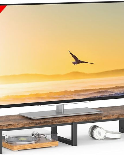 45" Large TV Riser for 32-60 inch TV, TV Riser Stand Shelf with Steel Legs,Tabletop TV Stand Riser for Home Office,Rustic Brown - LeafyLoom