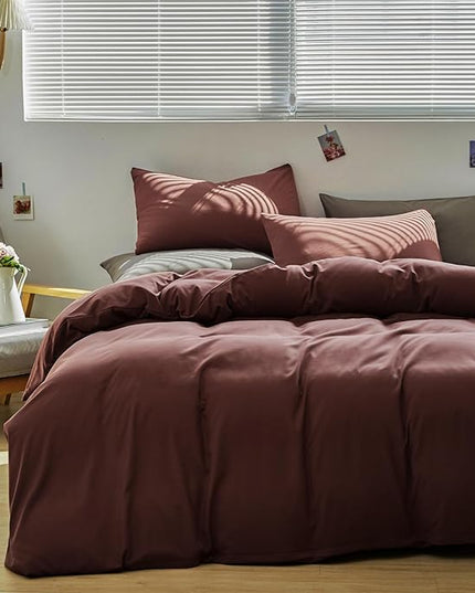 Brick Red Comforter Set Twin Clay Color Bedding Set Women 3 Pieces Solid Color Blanket Set Solid Brick Red Comforter Set Twin Dark Red Comforter Set - LeafyLoom