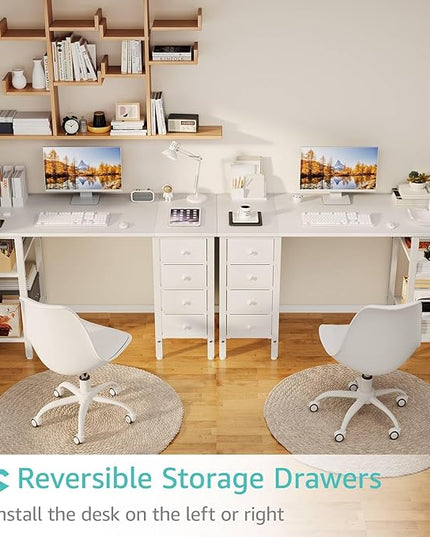 Lufeiya White Computer Desk with Drawers & Storage Shelves, 47 Inch Study Work Writing Desk for Home Office Bedroom, Simple Modern Cute PC Desks Table, White - LeafyLoom