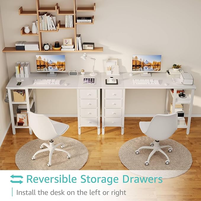 Lufeiya White Computer Desk with Drawers & Storage Shelves, 47 Inch Study Work Writing Desk for Home Office Bedroom, Simple Modern Cute PC Desks Table, White - LeafyLoom