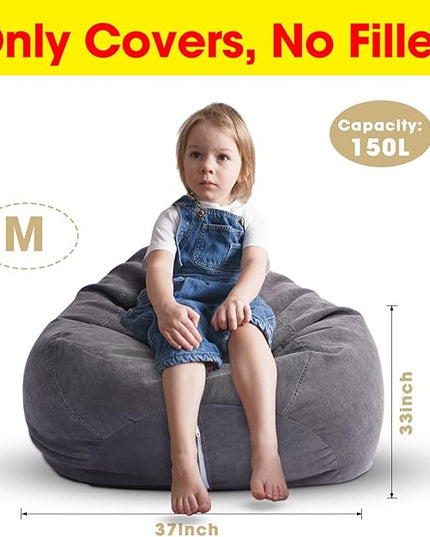 2 Pcs Bean Bag Cover Stuffed Animal Storage Bean Bag Chair Cover Soft Corduroy Stuffed Animal Bean Bag Storage for Kids Adults Indoor Bedroom Organizing Plush Toys(Dark Grey, 150L) - LeafyLoom