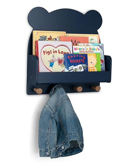 Delta Children babyGap Graham 4-in-1 Convertible Crib with Storage Drawer + Brannan Bear Bookcase with Bins + Brannan Bear Wall Shelf with 4 Hooks, Navy/Light Blue (Bundle) - LeafyLoom