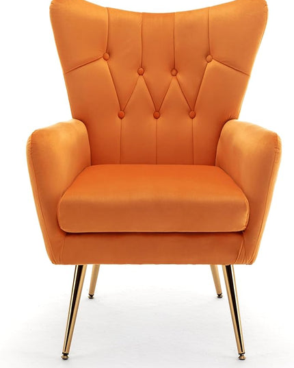 US Pride Furniture Modern Accent Chair with Ergonomic High Wingback, Microfiber Upholstered Armchair with Metal Legs for Living Room, Bedroom, Office or Vanity, Orange - LeafyLoom