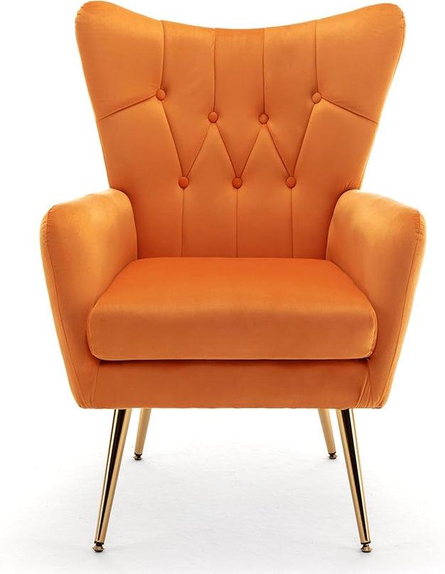 US Pride Furniture Modern Accent Chair with Ergonomic High Wingback, Microfiber Upholstered Armchair with Metal Legs for Living Room, Bedroom, Office or Vanity, Orange - LeafyLoom