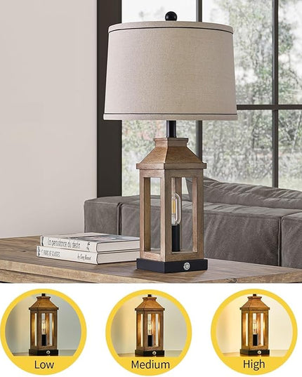 23.75" Farmhouse Table Lamps Set USB A+C Charging Ports 3-Way Dimmable Touch Control Lamp Nightlight Vintage Modern Lamp for Living Room Bedroom with 2 Light Sources - LeafyLoom
