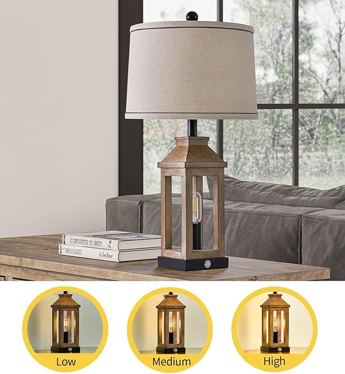 23.75" Farmhouse Table Lamps Set USB A+C Charging Ports 3-Way Dimmable Touch Control Lamp Nightlight Vintage Modern Lamp for Living Room Bedroom with 2 Light Sources - LeafyLoom