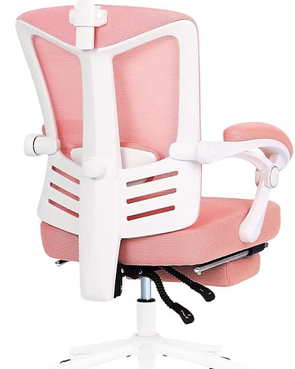 Vonesse Ergonomic Office Chair High Back Computer Mesh Office Chair with Footrest Big and Tall Office Chair Adjustable Home Office Chair Comfy Executive Desk Chair Pink - LeafyLoom