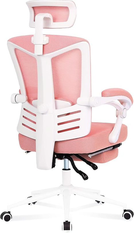 Vonesse Ergonomic Office Chair High Back Computer Mesh Office Chair with Footrest Big and Tall Office Chair Adjustable Home Office Chair Comfy Executive Desk Chair Pink - LeafyLoom