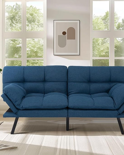 MUUEGM Futon Sofa Bed,Convertible Memory Foam Futons Couch Bed,Folding Sofa Bed Sleeper Couch Loveseat for Living Room,office,Apartment,Small Space,Adjustable Backrest Armrests,Blue - LeafyLoom