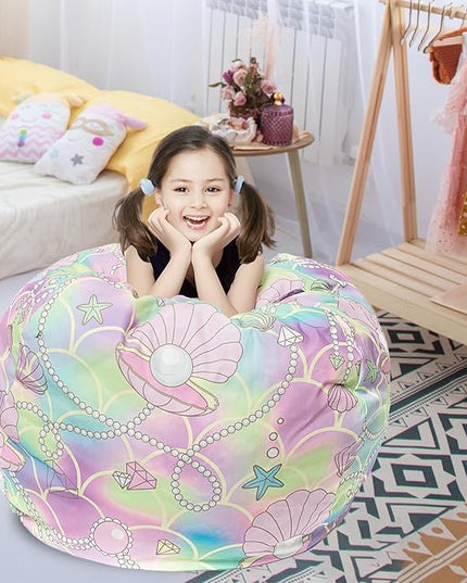Stuffed Animal Storage Bean Bag Chair Cover, Hold Kids Plush Toys Blankets Towels Beanbag (Cover Only), Canvas Floor Circle Stuff Sit Seat Sofa with YKK Zipper, Extra Large 38", Pink Shell - LeafyLoom