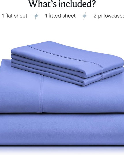 LuxClub Twin XL Sheets - Soft Twin Bed Sheets for-Boys-and-Girls-4 PC Deep Pockets 18" Eco Friendly Wrinkle Free-Kids-Fitted Sheets Machine Washable Hotel Bedding Silky Soft - Violet Blue Twin XL - LeafyLoom